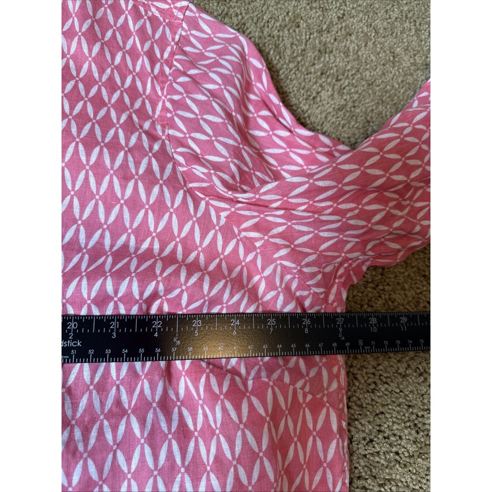 Talbots 3X Linen Pink Peach Natural Beach Tunic Blouse V Neckline Rolled Sleeves - Picture 7 of 9